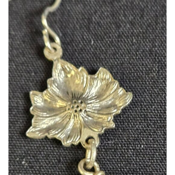 Red Faceted Cone Drop Earrings Silver Tone Floral Dangle Rhinestone Accent - Picture 5 of 6